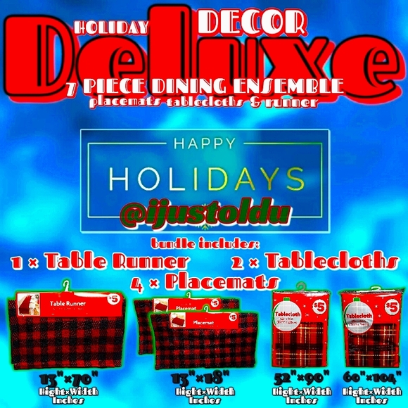 Holiday Decor, Deluxe 7-Piece Dining Ensemble | Placemats, Tablecloths & Runner - Picture 1 of 13